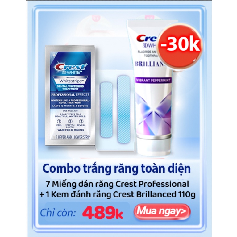 Miếng dán trắng răng Crest 3D Professional, Glamorous, Supreme, 1 Hour - Giúp trắng răng vượt trội