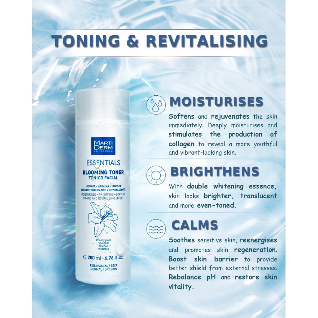 Nước cân bằng dưỡng ẩm cho da thường đến da khô MARTIDERM BLOOMING TONER