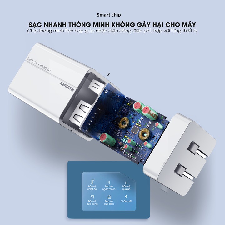 Cốc sạc nhanh đa năng Remax Wanfu RP-U43 4 cổng USB max 3.4A