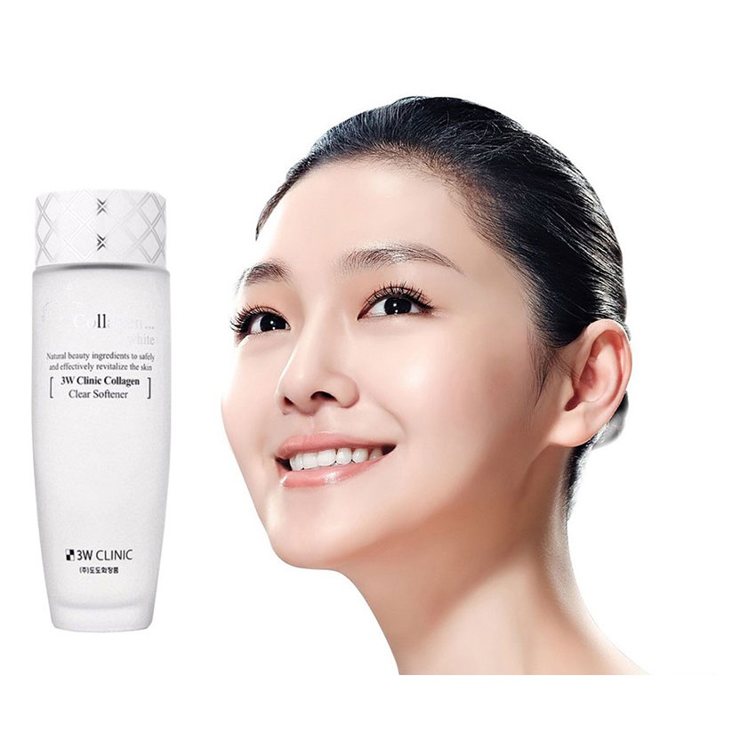 Nước hoa hồng dưỡng trắng da và ngừa nếp nhăn 3W CLINIC COLLAGEN WHITE CLEAR SOFTENER 150ml - Hàn Quốc Chính Hãng