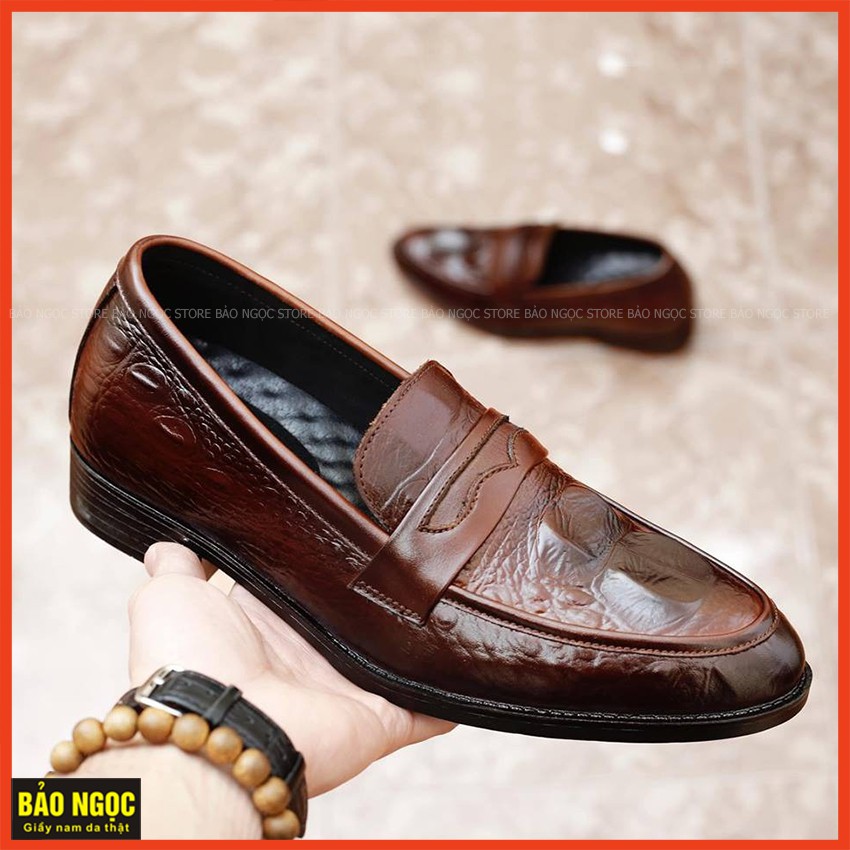 Giày tăng chiều cao nam 6,5cm BẢO NGỌC STORE ✅ Da bò tấm dập vân cá sấu sang trọng ✅ Mã TC11