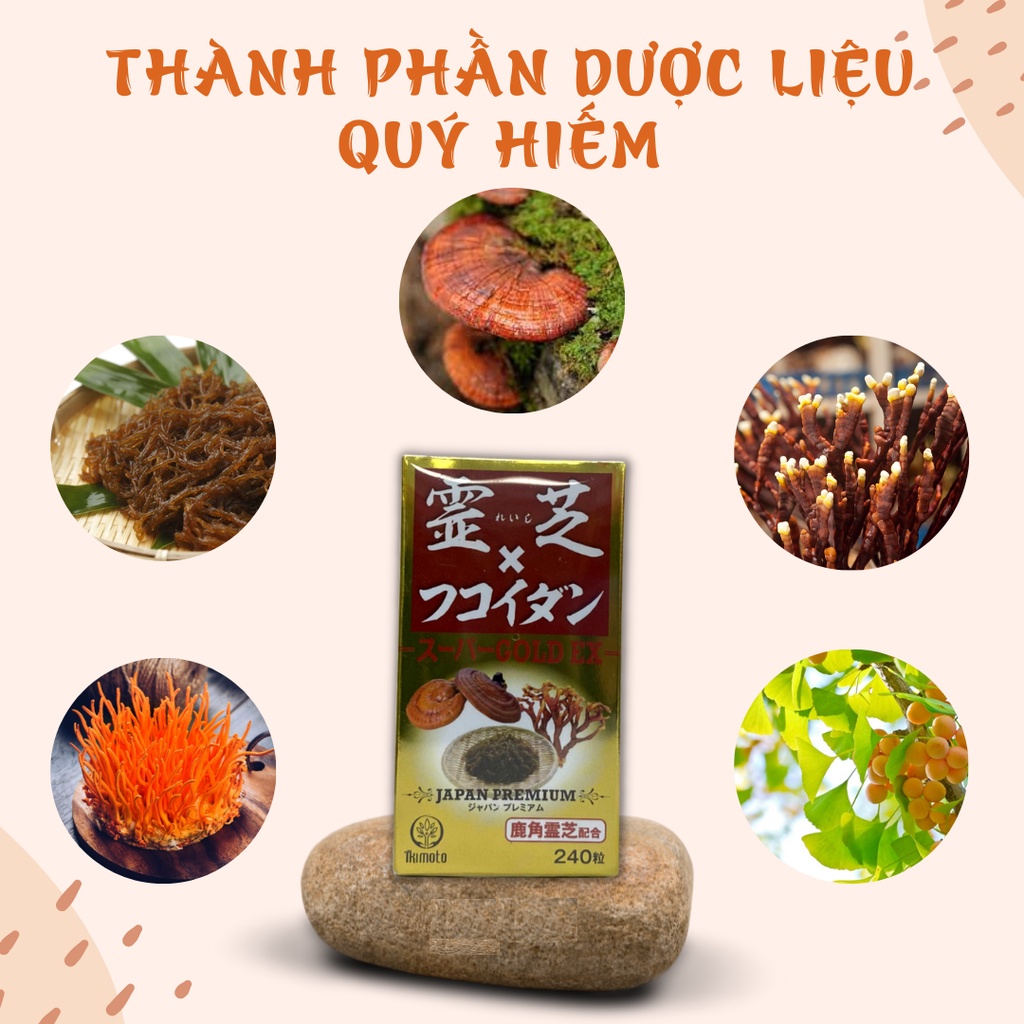 Viên uống nấm linh chi và fucoidan super gold 240v hàng Nhật nội địa Sakuko