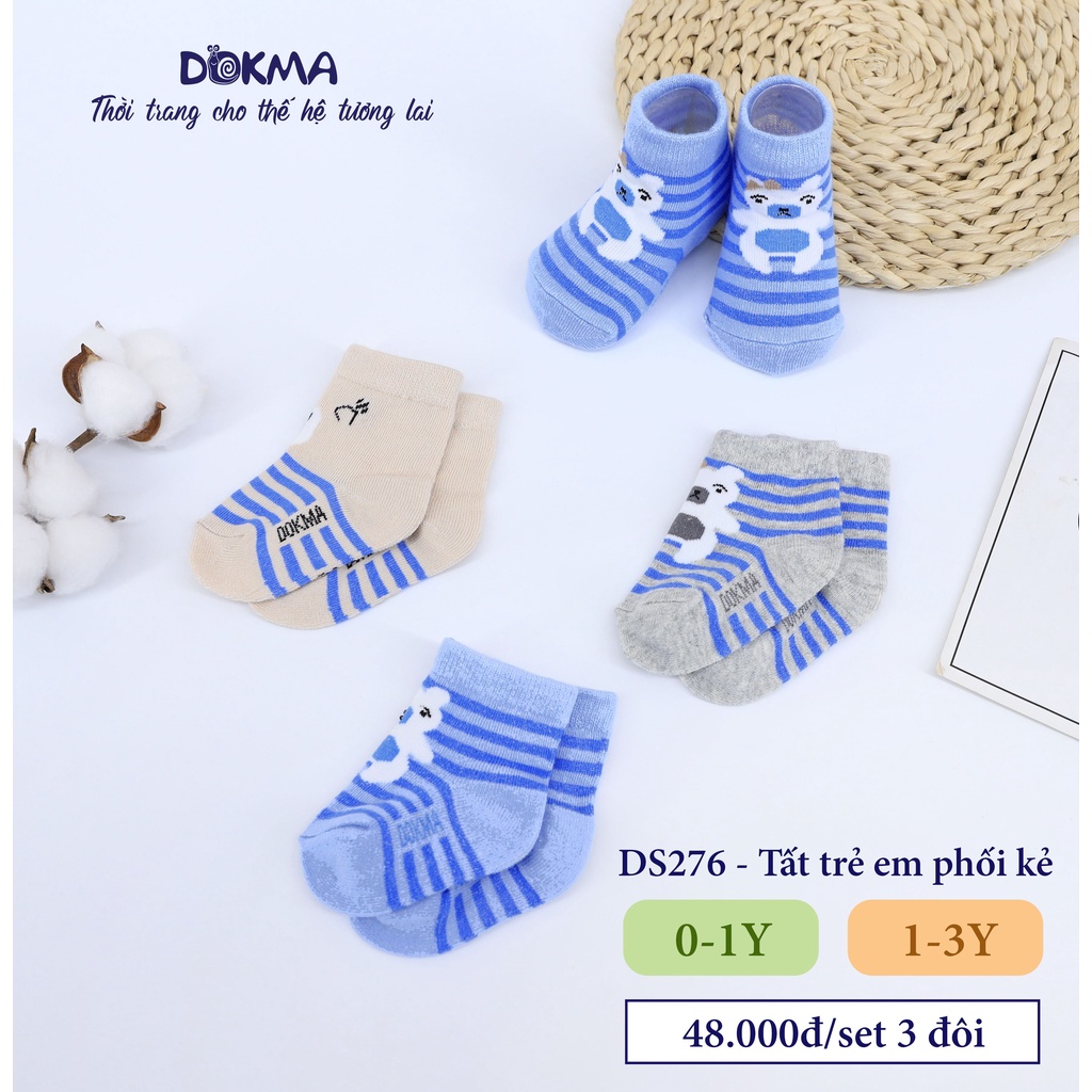 Dokma - Set 3 đôi tất trẻ em chống trượt phối kẻ (0-3y) DS276