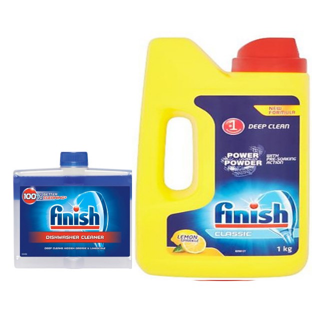 Combo Bột rửa chén Finish  classic 1kg+ Nước vệ sinh máy rửa bát