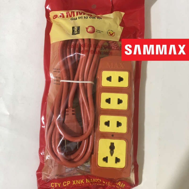 Ổ cắm điện chịu tải Sammax, ổ cắm chịu tải 8000W, 4 ổ tích hợp ổ cắm 2 chân và 3 chân, cắm được cả phích dẹt và tròn