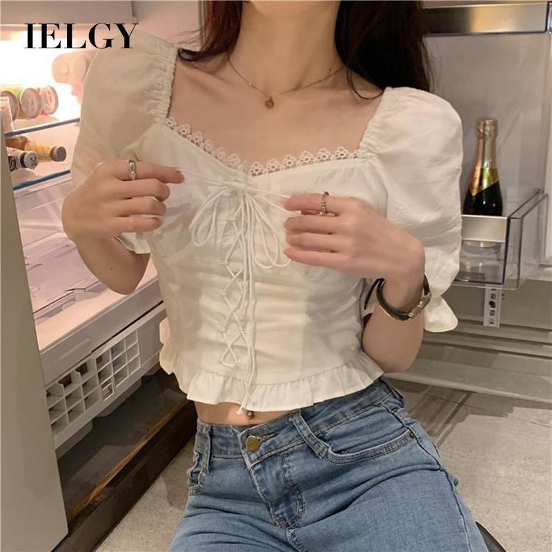 Áo croptop IELGY cổ vuông phong cách Pháp thời trang mùa hè xinh xắn cho nữ
