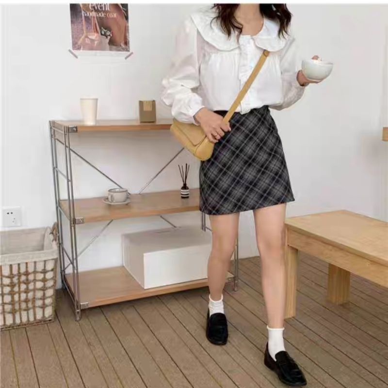 Áo babydoll cổ bèo phong cách hàn quốc áo sơ mi kiểu