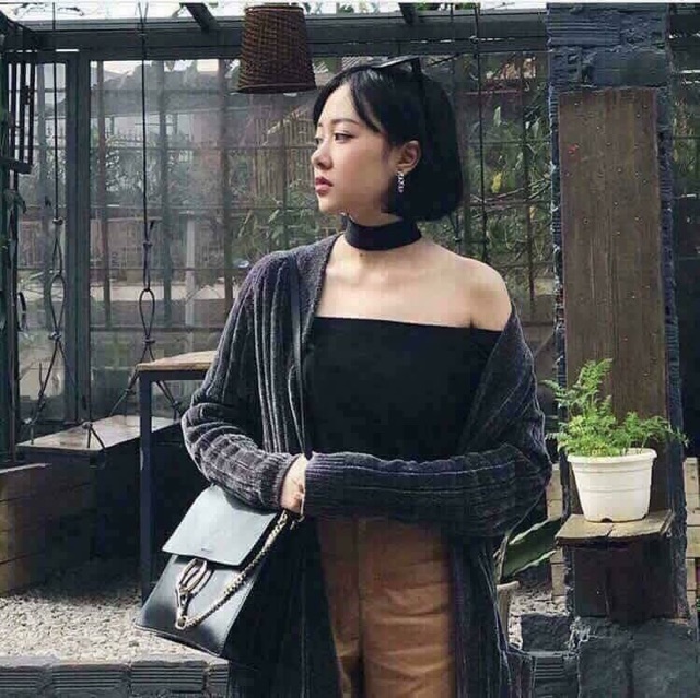 Áo Trễ Vai Tay Dài Kèm Choker - TD06