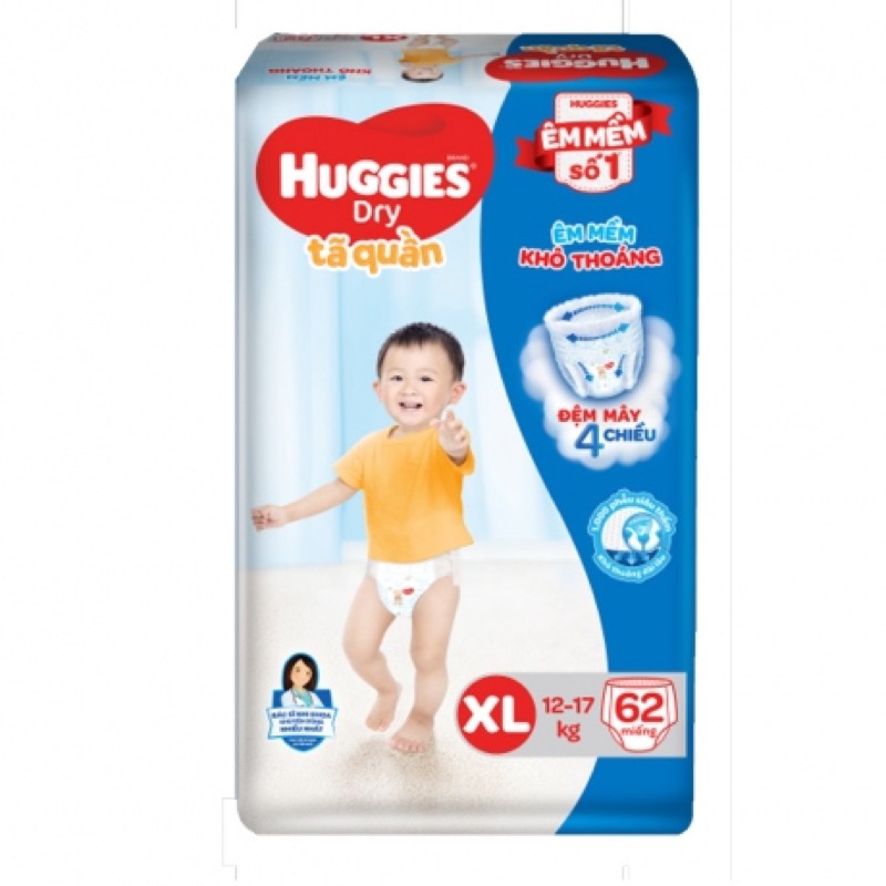 TÃ QUẦN HUGGIES DRY SIZE XL 62 MIẾNG/ BỈM QUẦN HUGGIES XL62