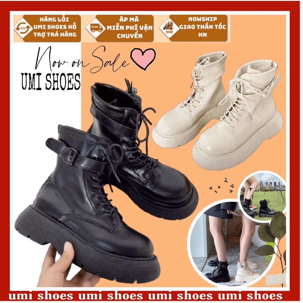 Giày Bốt Cao Cổ nữ Ulzzang Kéo Khóa Buộc Dây Cá Tính Thời Trang Nâng Đế Cao 4cm Mới Hot Đẹp Da Mềm xinh