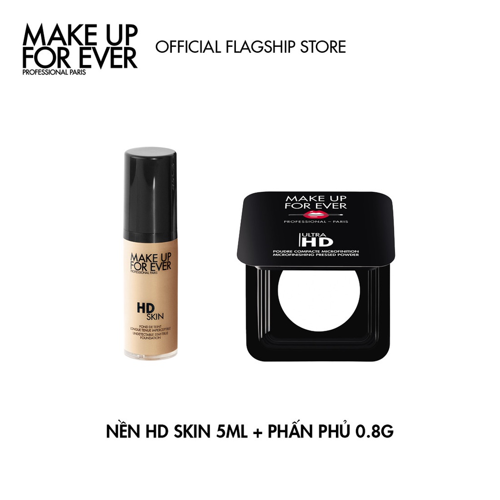 (Hàng tặng không bán)Make Up For Ever - Kem nền HD Skin Foundation 5ml + Phấn dạng nén Ultra HD Pressed Powder 0.8 N01