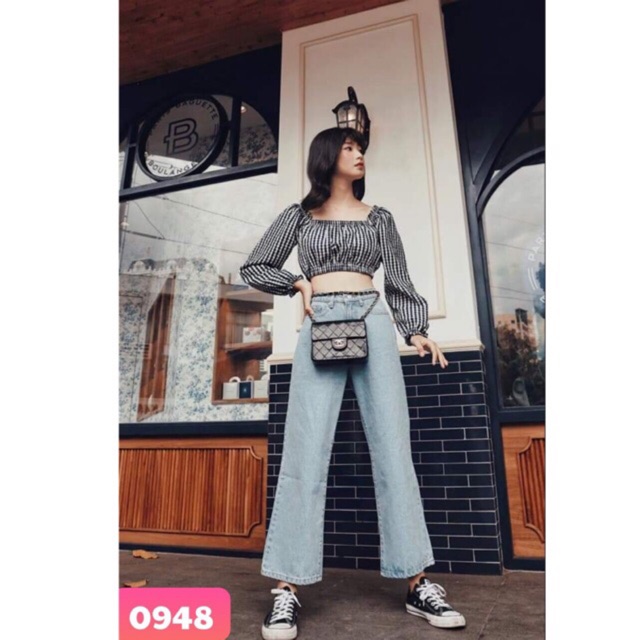 Áo croptop kiểu caro chất dày dặn, giá sale rẻ, hợp với nàng eo thon