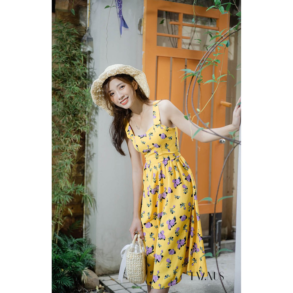 [Mã WAMT1505 giảm 10K đơn 0K] Váy 2 dây vàng cam thắt lưng dây điệu đà evanus e1067 - [ảnh thật] | BigBuy360 - bigbuy360.vn