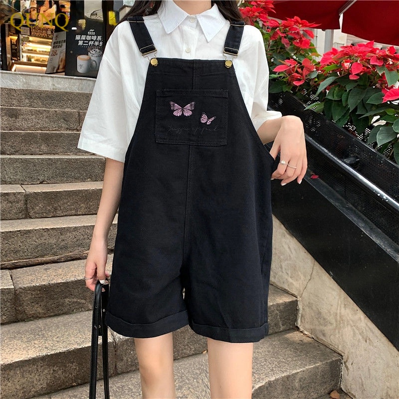 Qunq Quần Yếm Denim Size Lớn Thêu Họa Tiết Dễ Thương Thời Trang Mùa Hè Dành Cho Bà Bầu