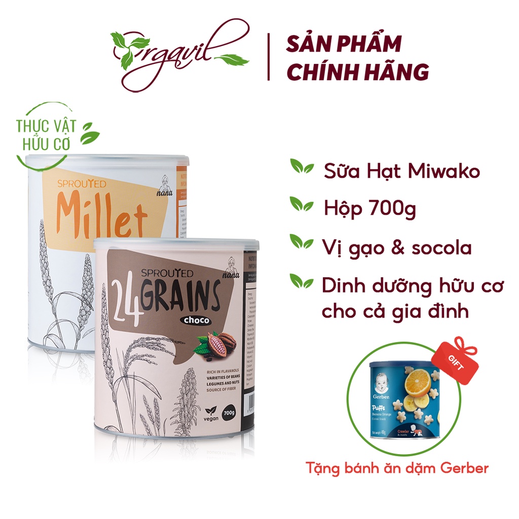 Sữa Hạt Thực Vật Hữu Cơ Cho Mẹ Bầu Millet Vị Gạo & 24 Grains Vị Cacao Hộp 700g - Orgavil