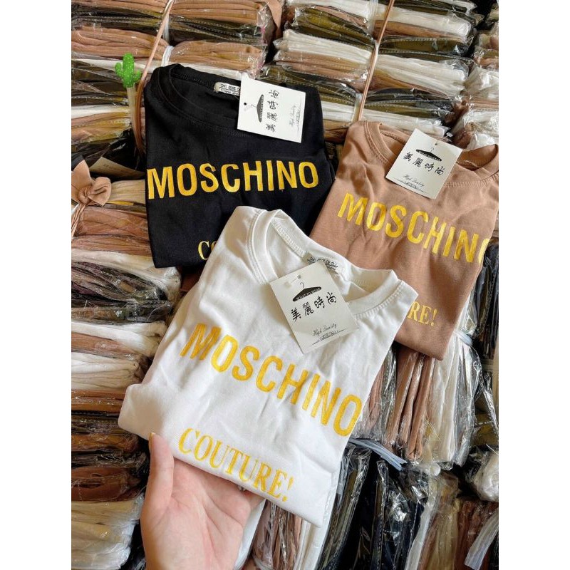 Áo thun body tay ngắn chữ nhũ kim tuyến - Moschino