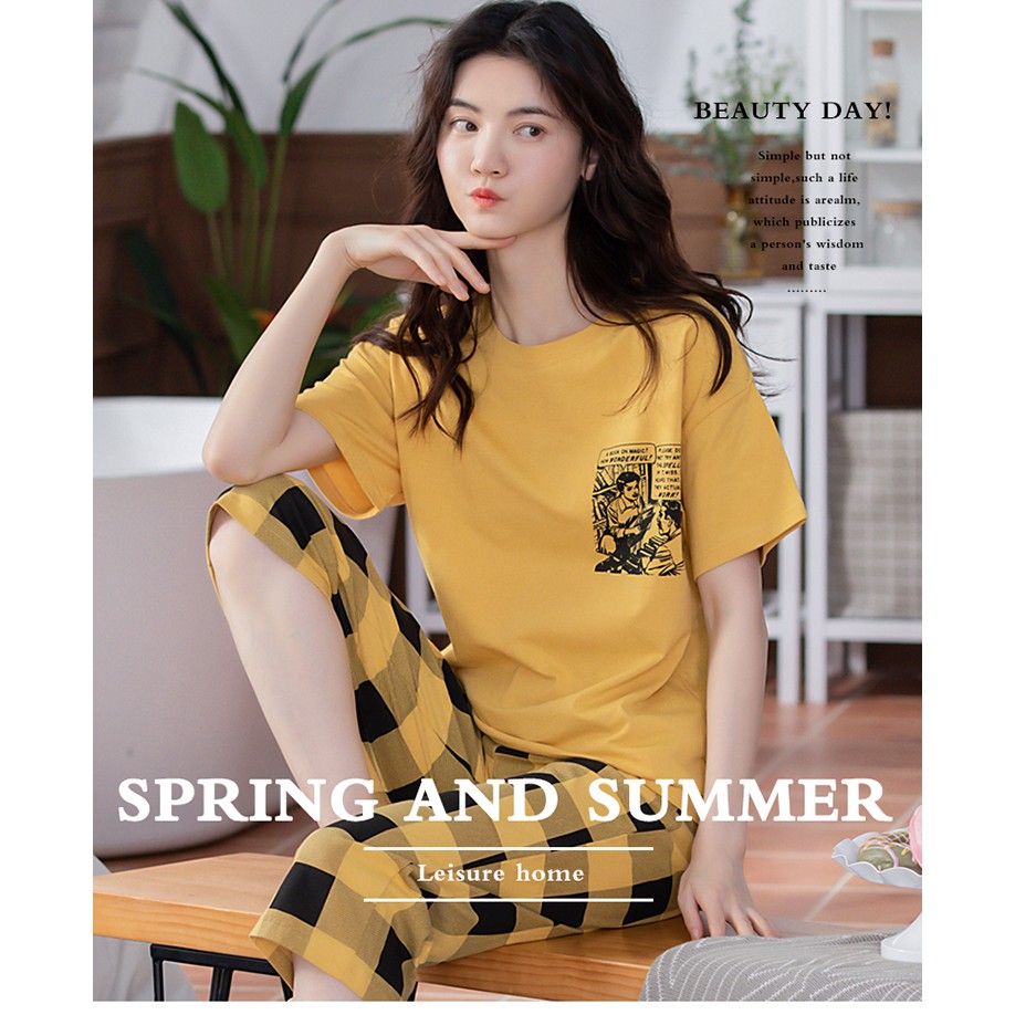 Đồ bộ nữ mặc nhà tay ngắn quần lửng