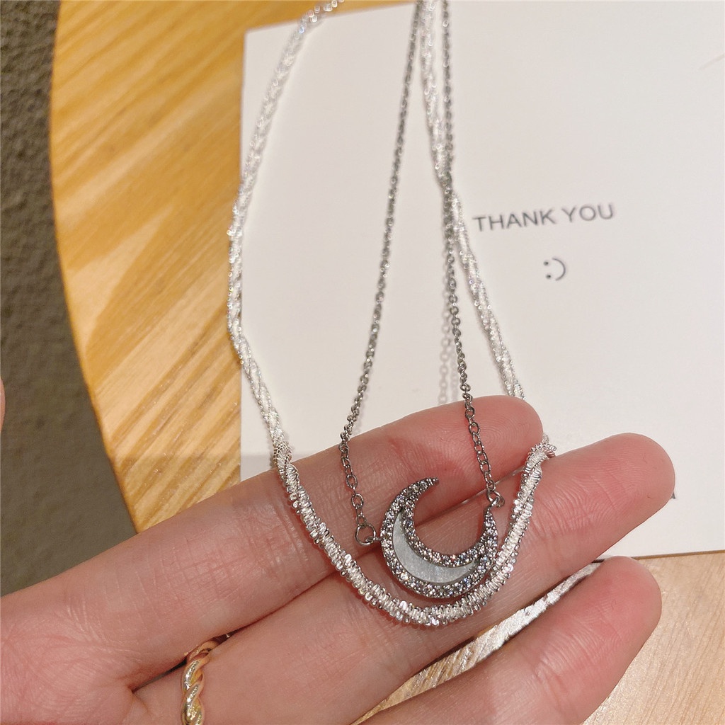 Vòng cổ Hai Lớp Đính Đá Lấp Lánh Phong Cách Harajuku Sang Trọng