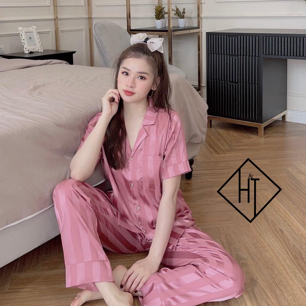 Đồ ngủ pijama lụa latin, tay ngắn siêu xinh,mềm mại H&T