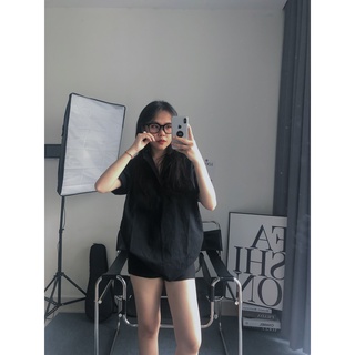 Áo sơ mi đen cổ trụ