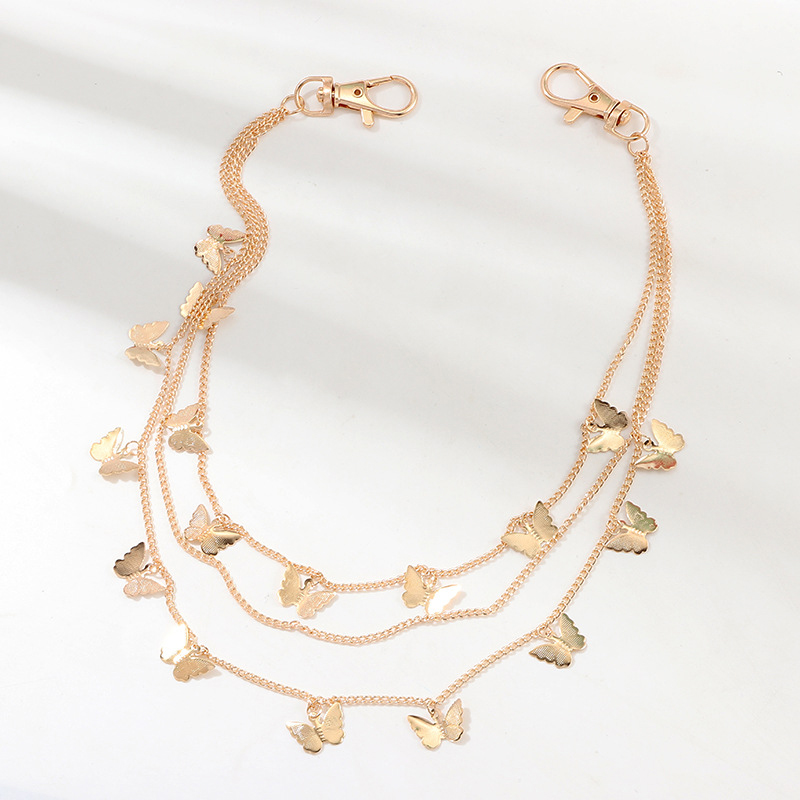 Dây Xích Đeo Thắt Lưng Nhiều Lớp Gắn Móc Khóa Hình Bướm Phong Cách Punk Cho Nữ