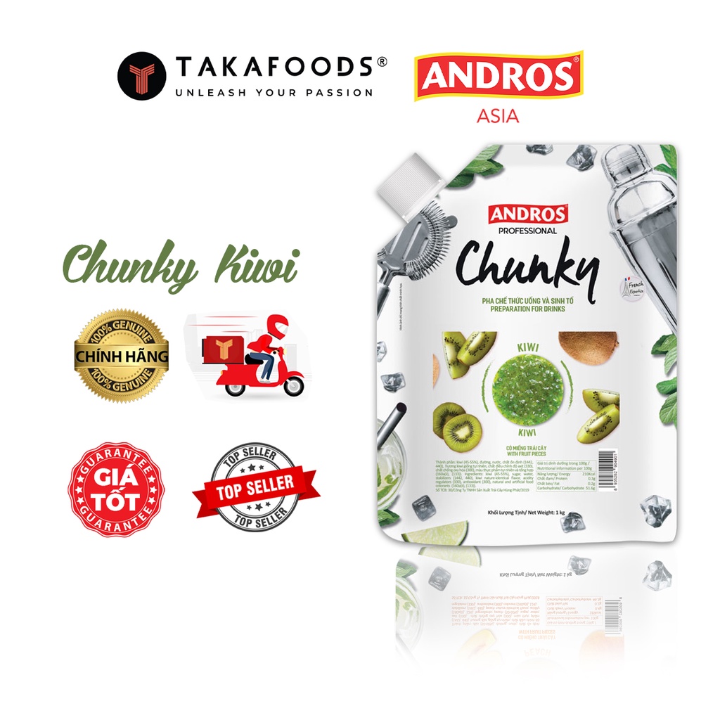 Mứt Trái Cây Chunky Kiwi Bịch 1Kg [TẶNG] Bộ Công Thức Pha Chế Độc Quyền