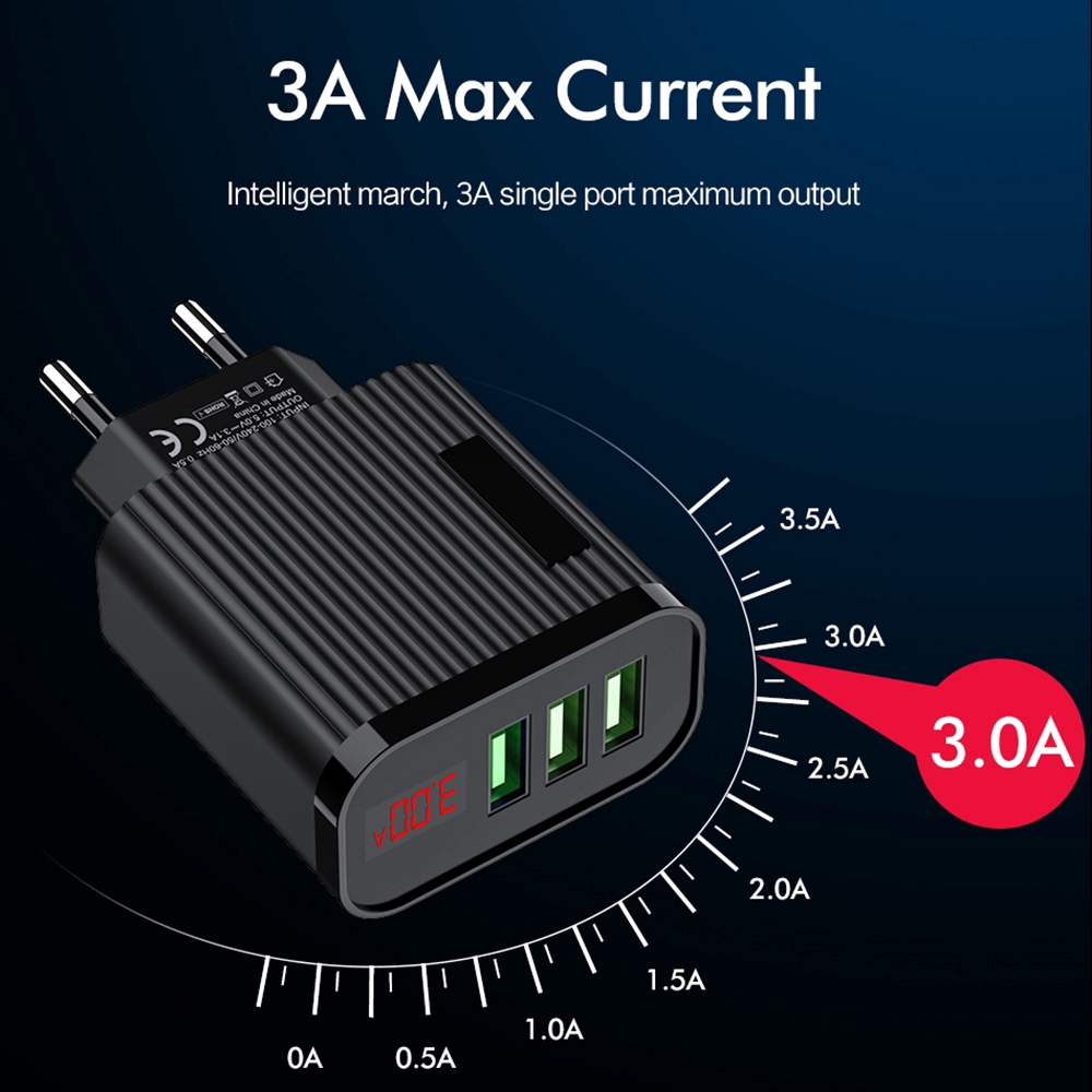 Bộ Sạc Gắn Tường Chuyển Đổi Nhanh 3 Cổng Usb 5v 3a Phích Cắm Eu Màn Hình Lcd