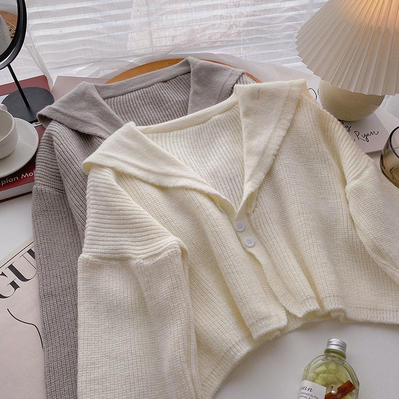 Áo khoác nữ hoodie dệt kim len khoác cardigan tay dài cổ hải quân phong cách hàn quốc thời trang mùa thu hàng mới dành cho bạn nữ