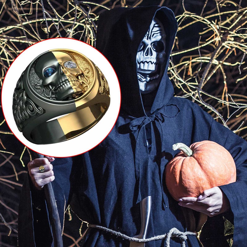 Nhẫn hình đầu lâu đính đá thời trang cho nam