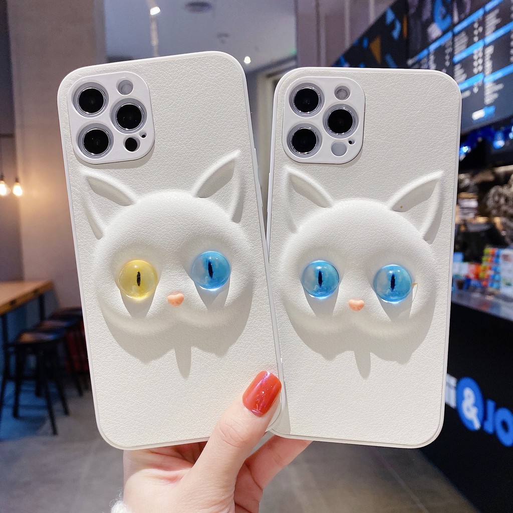 Ốp điện thoại da thiết kế họa tiết mèo 3D đáng yêu thích hợp cho IPHONE 7P 8P X XR XS XS MAX 11 11 PRO MAX 12