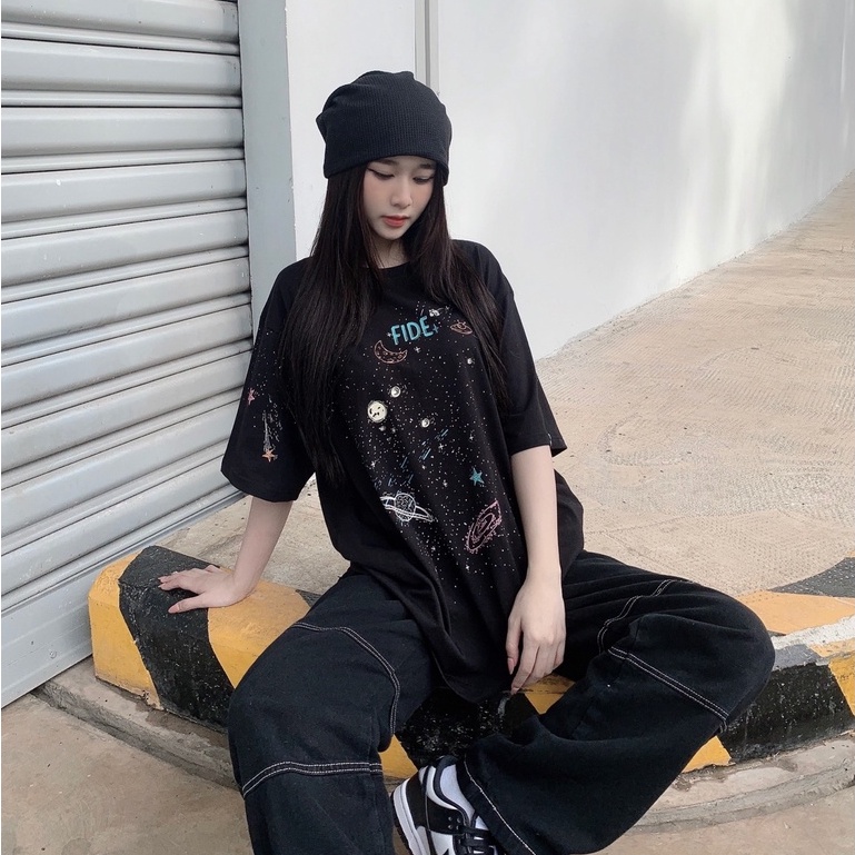 Áo thun tay lỡ FIDE phông unisex nam nữ Signature Cotton oversize form rộng ulzzang THIÊN HÀ