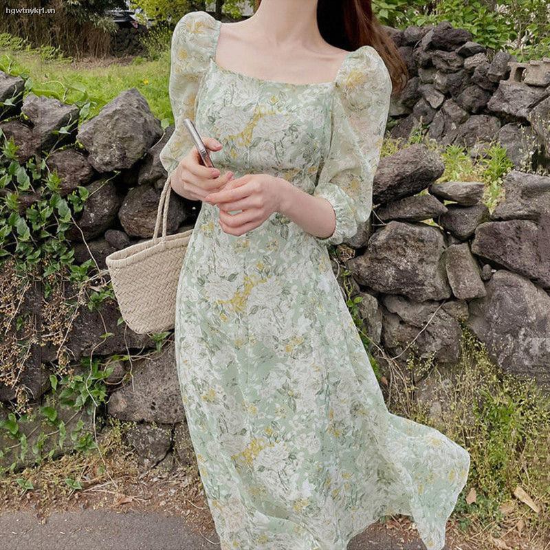 Đầm dài in hoa kiểu Pháp phong cách cổ điển thời trang mùa hè cho nữ