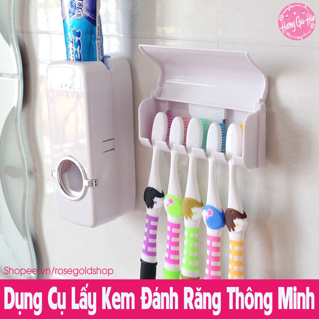 Kệ Nhả Kem Đánh Răng Thông Minh + Hộp Đựng 5 Bàn Chải, Đảm Bảo Vệ Sinh Sạch Sẽ Tuyệt Đối