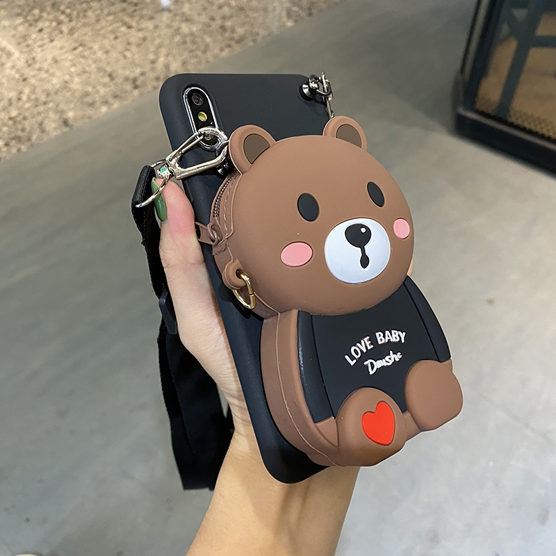 Samsung J3 J7 2015 2016 J3Pro J5Pro J7Pro J5Prime J2Prime J7Prime A5/2016 A5/2017 Cute Teddy Bear Soft Phone case Couple Love Bear Cion Card Wallet Phone Cover Case with Lanyard