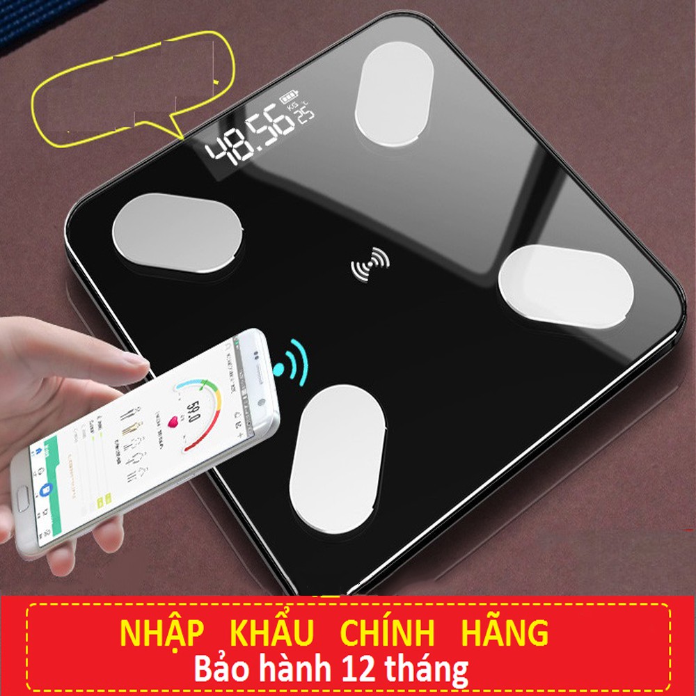 {Dùng Pin Sạc} Cân Đo Sức Khỏe Thông Minh(Đo 11 thông số qua smartphone) đo tỷ lệ Mỡ Thừa, Lượng nước trong cơ thể....