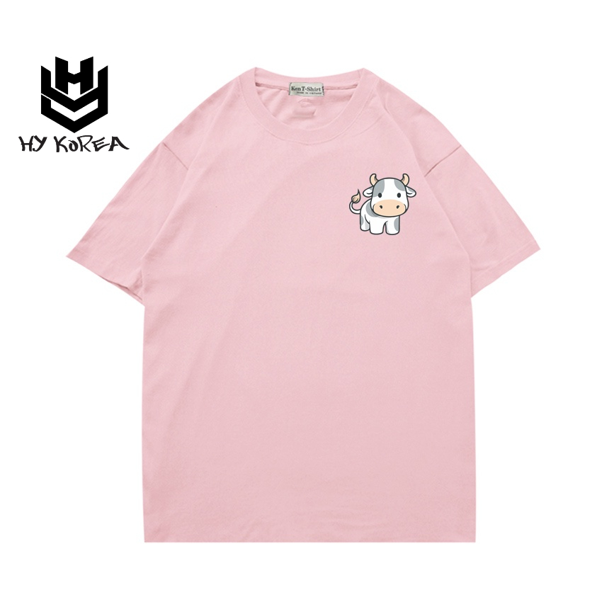 Áo phông nữ cute tay ngắn HY KOREA vải cotton 75 form rộng in hình Bò sữa 489