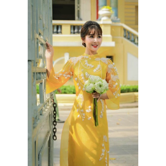 Áo dài cách tân 4 tà tơ organza Linh Lan sang chảnh tiểu thư thời trang thiết kế nữ phù hợp chụp ảnh sự kiện đồng phục