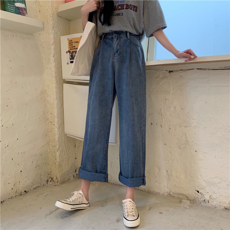 Quần jeans nữ lưng cao ống đứng thời trang Hàn