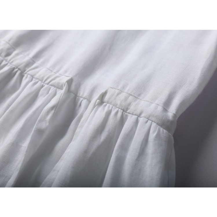 Đầm suông linen nữ chiết eo trẻ trung, thời trang xuân hè 2021 - Trắng