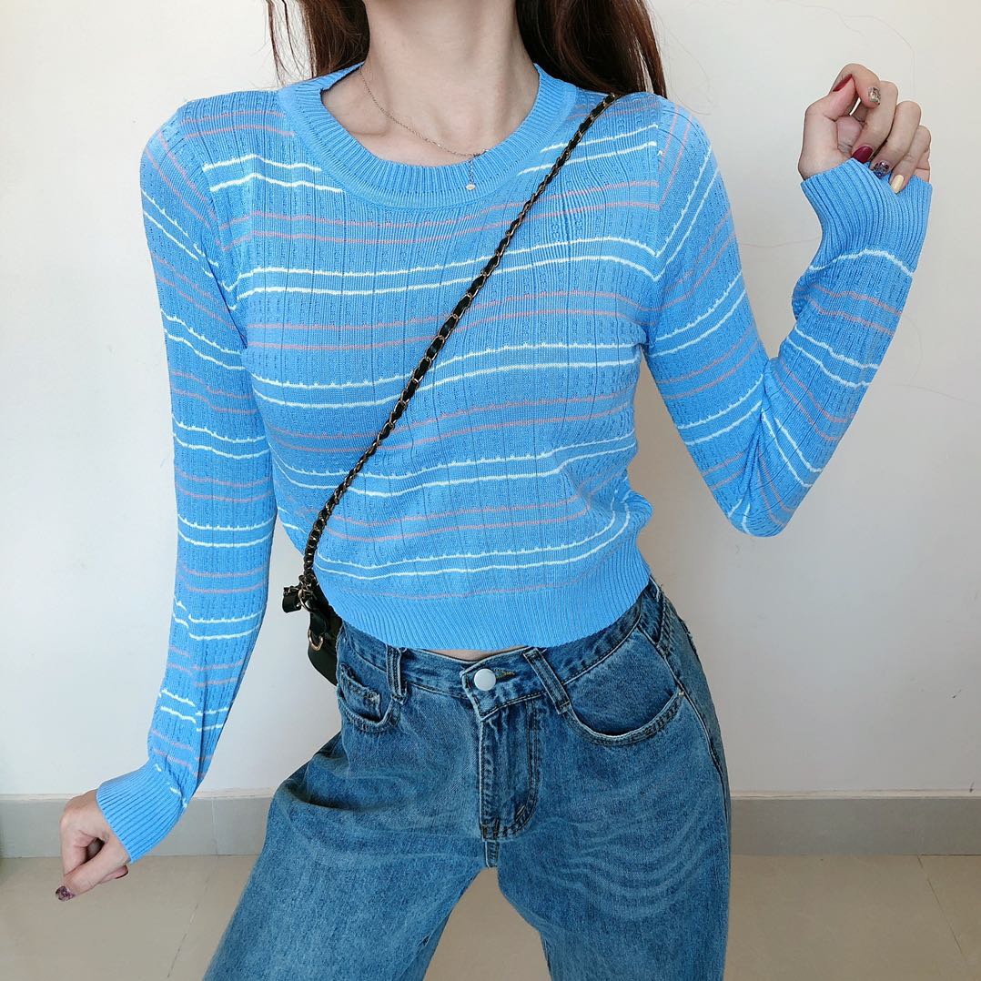 Áo Sweater Tay Dài Kẻ Sọc Kiểu Hàn Quốc Thời Trang Cho Nữ | BigBuy360 - bigbuy360.vn