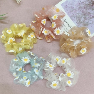 Dây cột tóc scrunchies lưới thêu hoa cúc - Sale lấy 5*