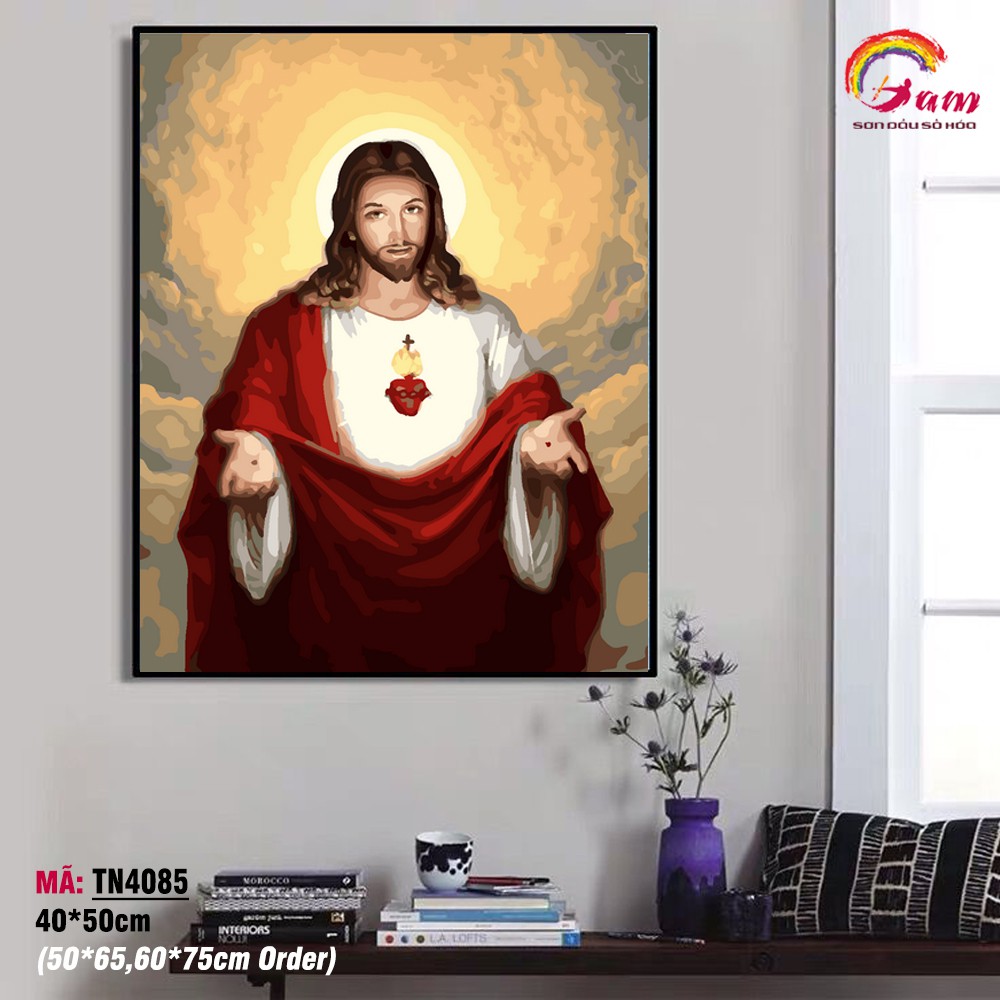 Tranh sơn dầu số hóa tự tô màu Tranh công giáo Chúa Jesus TN4085