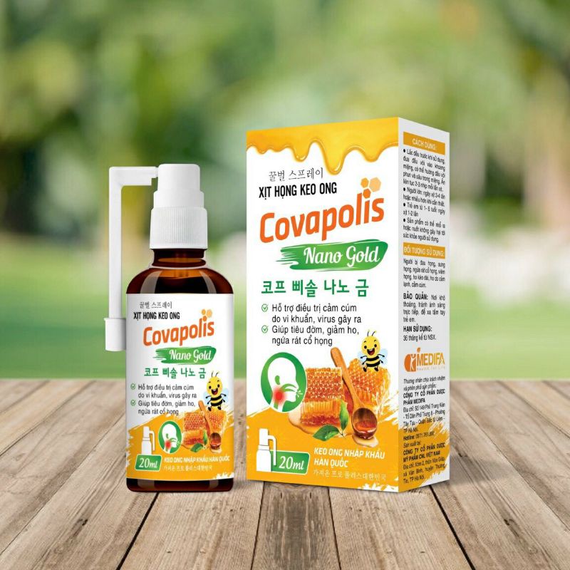 Xịt họng keo ong Covapolis hỗ trợ ngăn ngừa cảm cúm tiêu đờm giảm ho ngứa rát họng lọ 20ml
