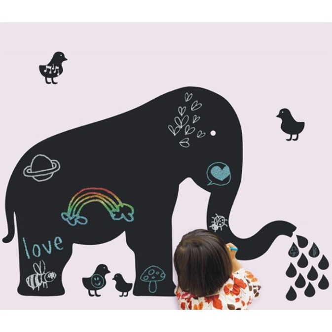 Decal trang trí tường Bảng viết Con Voi phun nước đen