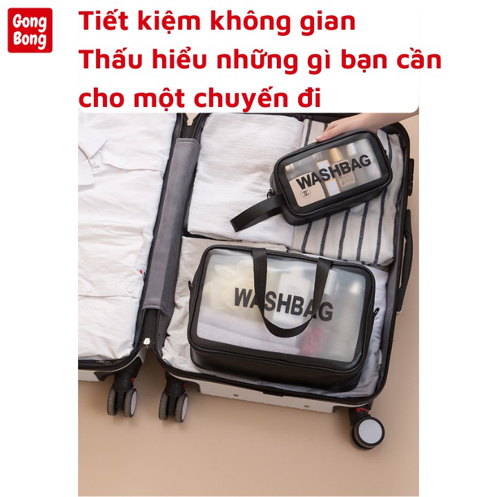 Túi đựng mỹ phẩm du lịch, đựng đồ trang điểm cá nhân, đồ bơi chất trong suốt có quai cao cấp