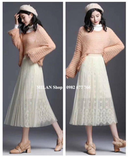 Chân váy xếp ly công chúa phối ren hoa | BigBuy360 - bigbuy360.vn