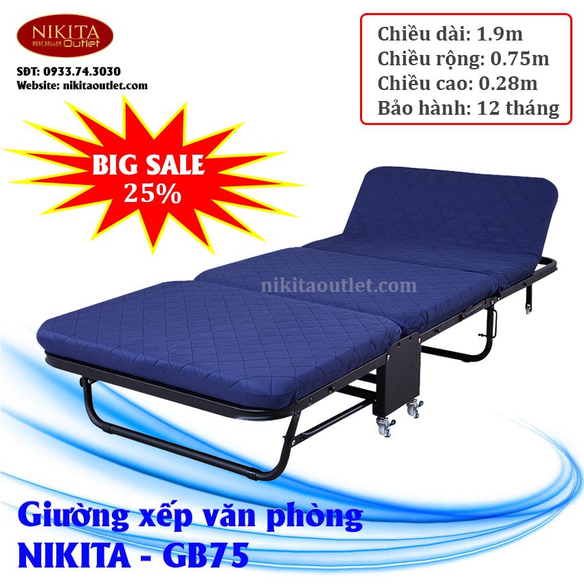 Giường gấp giường xếp nâng đầu NIKITA - gấp 3 GB75 (rộng 75cm) nâng đầu 5 cấp độ - chính hãng thương hiệu NIKITA OUTLET