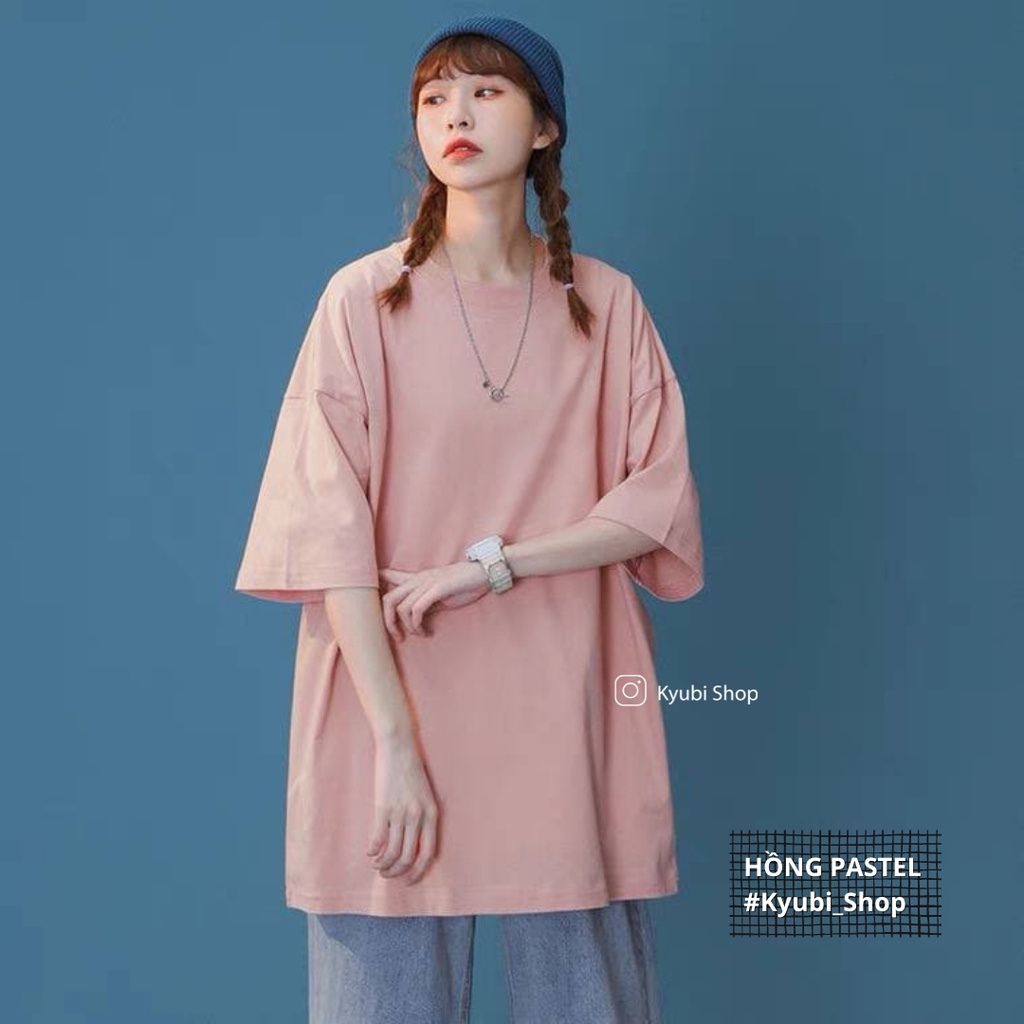 Áo thun tay lỡ ulzzang basic tee nam nữ oversize chất cotton form rộng - Áo phông trơn unisex Kyubi ATTL.B01