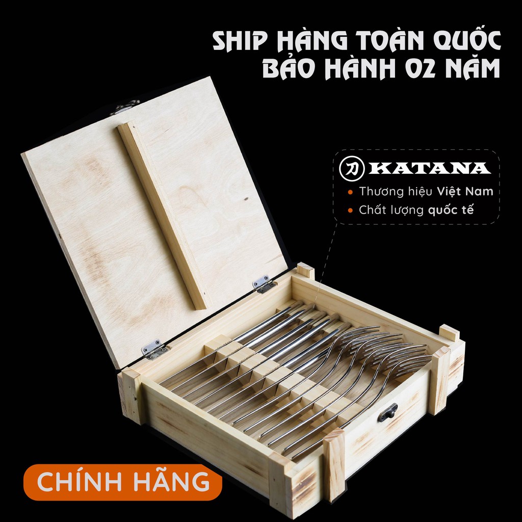 Set 12 chiếc dao dĩa KATANA Steak Hộp gỗ cao cấp - KATASTK01