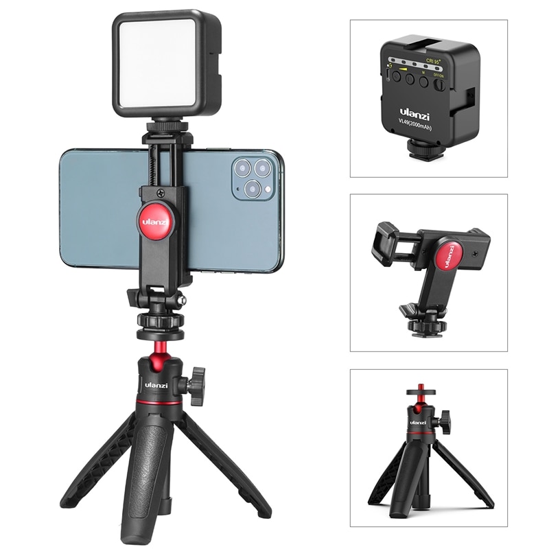 New Ulanzi ST-07 Vlog Kit Mini LED Video Light Extendable Tripod Cold Shoe Phone Mount Vlog Mount Kit Youtube Live AccessoriesTik tok